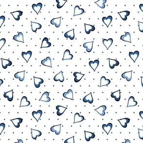 Tiny Blue Polkadots and Aegean Blue Hearts on White