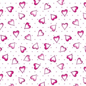 Tiny Hot Pink Polkadots and Hot Pink Hearts on White