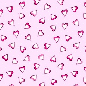 Tiny White Polkadots and Hot Pink Hearts on Light Pink