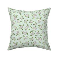Floral ditsy - pink and green on mint (medium)
