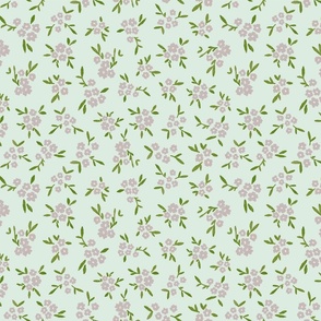 Floral ditsy - pink and green on mint (medium)