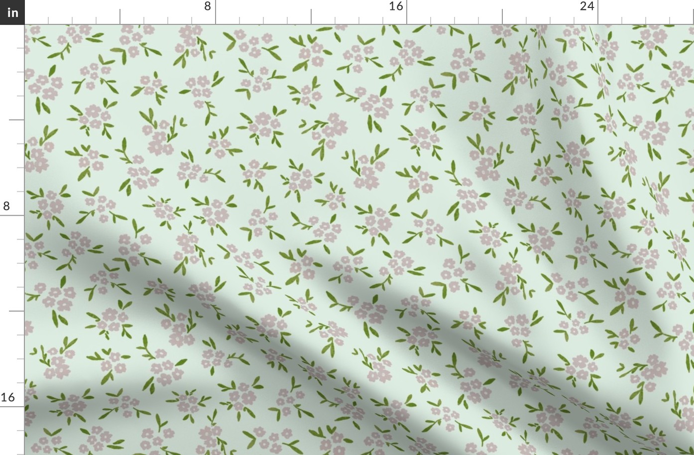 Floral ditsy - pink and green on mint (medium)