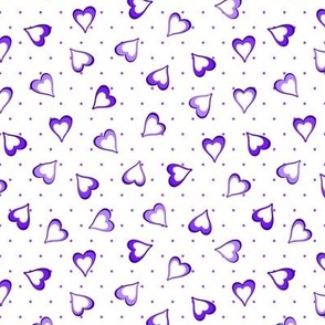 Tiny Purple Polkadots and Purple Hearts on White