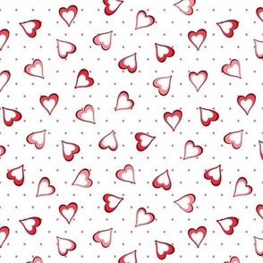 Tiny Watermelon Polkadots and Shades of Watermelon and Coral Hearts on White