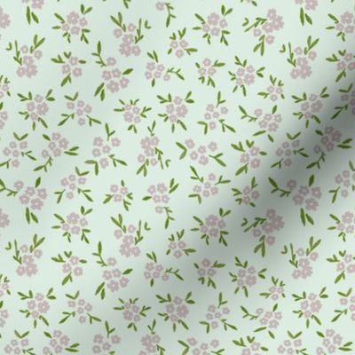 Floral ditsy - pink and green on mint (small)
