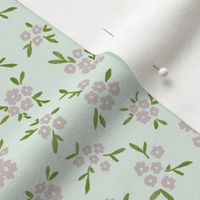 Floral ditsy - pink and green on mint (small)