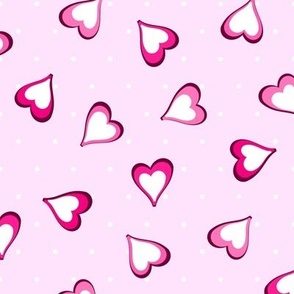 White Polkadots and Hot Pink Hearts on Light Pink