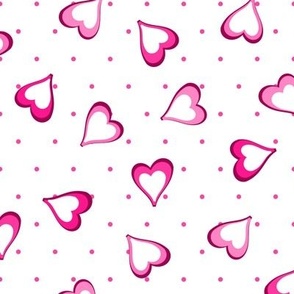 Hot Pink Polkadots and Hot Pink Hearts on White