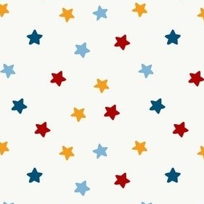 Patriotic stars in red, blue and gold on white