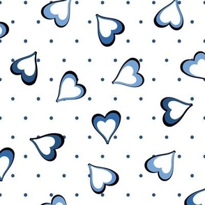 Blue Polkadots and Aegean Blue Hearts on White