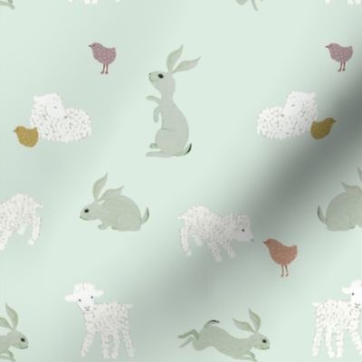 Bunnies chicks and lambs - light blue 