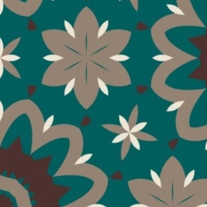 Geometric floral Bloom Night Swim Molasses East Fork teal brown r23