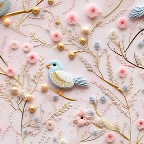Bluebirds and Pink Floral