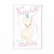 Cute Frenchie Under the Mistletoe Christmas Holiday Tea Towel 