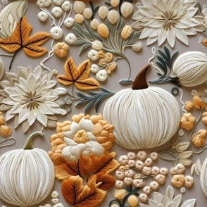 Fall Floral and Pumpkins Faux Embroidery