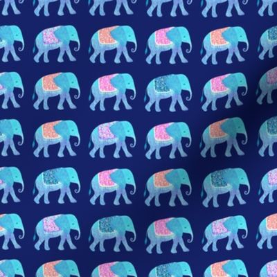 Elephants in a row-dark blue