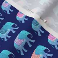 Elephants in a row-dark blue