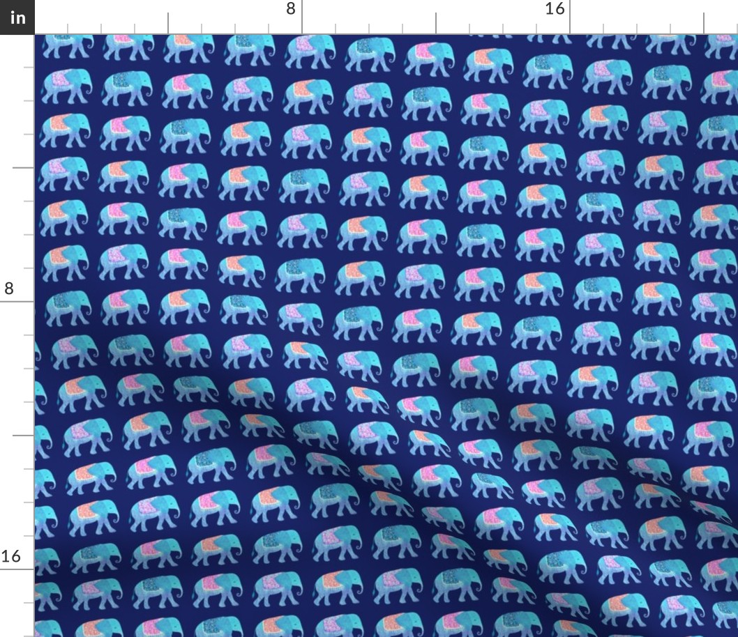 Elephants in a row-dark blue