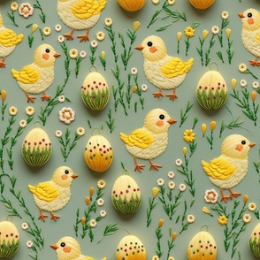 Easter Eggs and Spring  Chicks Green 