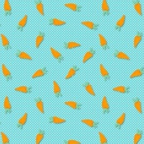 FS Whimsical Bunny Hop: Tiny Carrots on Blue Polka Dots Design for Easter Delight 