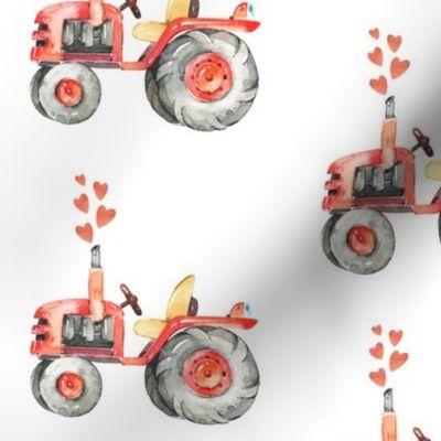 Vintage Red Tractors and Hearts