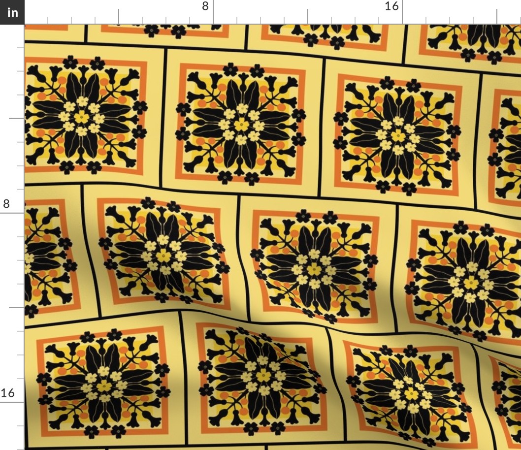 Hawaiian quilt wall tiles- pua kenikeni pattern-yellow and black