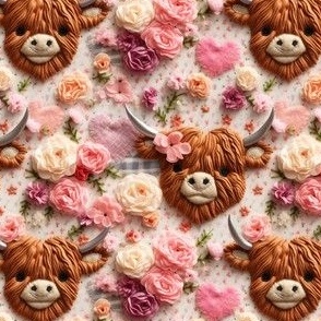 Highland Cows Valentines Faux Embroidery / Small
