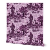 Purple Monochrome Toile De Jouy Purple and Lilac Countryside Great Prince Deer, Purple Monochromatic Clover Toile, Purple Palette Lilac Background Country Toile Forest Deer Fandango