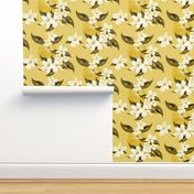 Natures Citrine with Painterly Texture, Yellow Pattern Botanical Garden Print Wallpaper Yellow on Yellow Monochrome Pattern, Gorgeous Citrus Yellow Kitchen Wall Décor Table linen