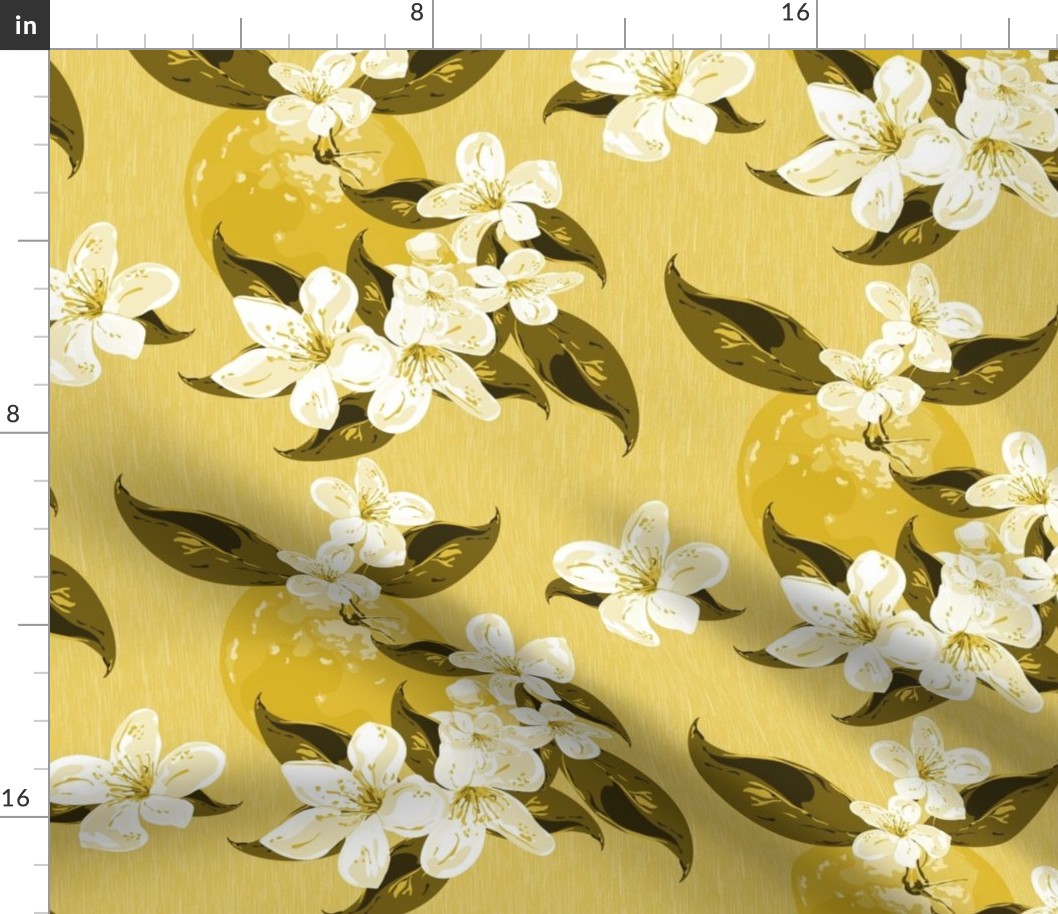 Natures Citrine with Painterly Texture, Yellow Pattern Botanical Garden Print Wallpaper Yellow on Yellow Monochrome Pattern, Gorgeous Citrus Yellow Kitchen Wall Décor Table linen