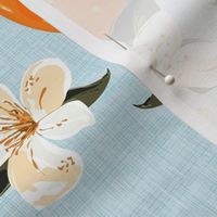 Retro Fun Wallpaper Orange Fruit Blossom Painting, Sweet Dessert Food Pattern, Orange Tree Branch, Orange and Green, Cream Blossom Flower, Blue and Cream, Fruit Pattern, Healthy Summer Fruits Food, Kitchen Pantry Orange Blossom Tree Decor, (Medium Scale)