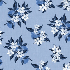Country Kitchen Home Decor, Toile Art Country Farmhouse Wallpaper, Sweet Dessert Kitchen Food Pattern, Blue and White Spring Blossom Frenzy, One Color Blue on Blue Summer Oranges