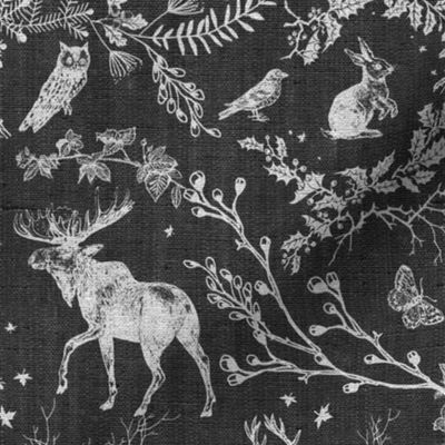 Winter Woodland Toile (monochrome black/ burlap) LRG 