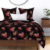 21" Dark Antique Moody Florals - Gothic Real Burgundy Wintry And Autumnal Peonies