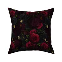 10" Dark Antique Moody Florals And Black Cockatoos - Gothic Real Burgundy Wintry And Autumnal Peonies