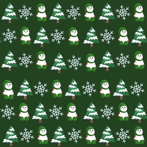 Christmas Tree and Snowman with green hat