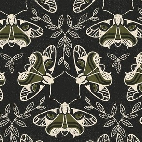 Tiger Moth Block Print - Dark Olive - l