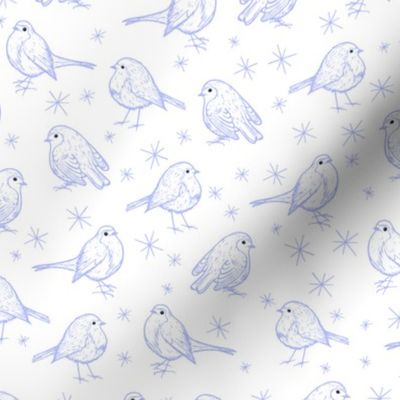 Rustic Victorian style Robin design on a frosty morning, in white and lilac “Festive Robins”