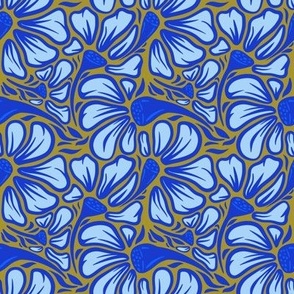 Bold Petals and buds, indigo & mustard