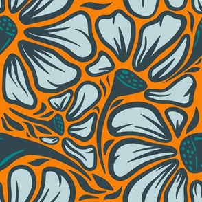 Bold petals and buds, orange & green - Large scale