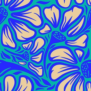Bold Petals and buds, indigo & teal - Large scale