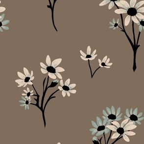 (M) Brown Chamomile  (Daisy summer field in light brown, white and teal)