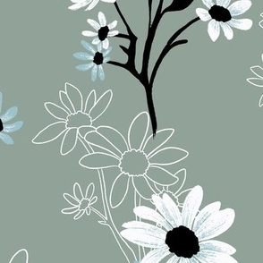 (M) Blue Chamomile  (Daisy summer field in light brown, white and teal)