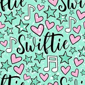 Medium Scale Swiftie Hearts Stars and Music Notes in Mint Green and Pink Taylor Swift