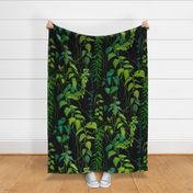 Tropical Jungle Vine Wallpaper - Lush Green Leaves Decor - Botanical Forest Wall Art - Black and Green