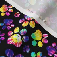 Medium Scale Dog Paw Prints Rainbow Tie Dye on Black