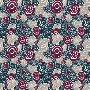 Abstract Floral (Wine, Dark Teal, Gray)
