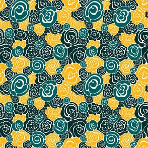 Abstract Floral (Teal, Dark Teal, Yellow)