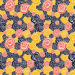 Abstract Floral (Coral, Navy, Yellow)