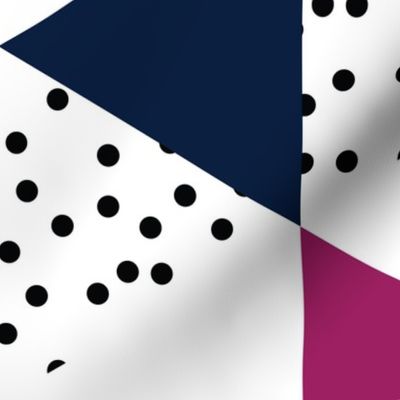 rotated triangle wholecloth // navy + raspberry + b/w dots
